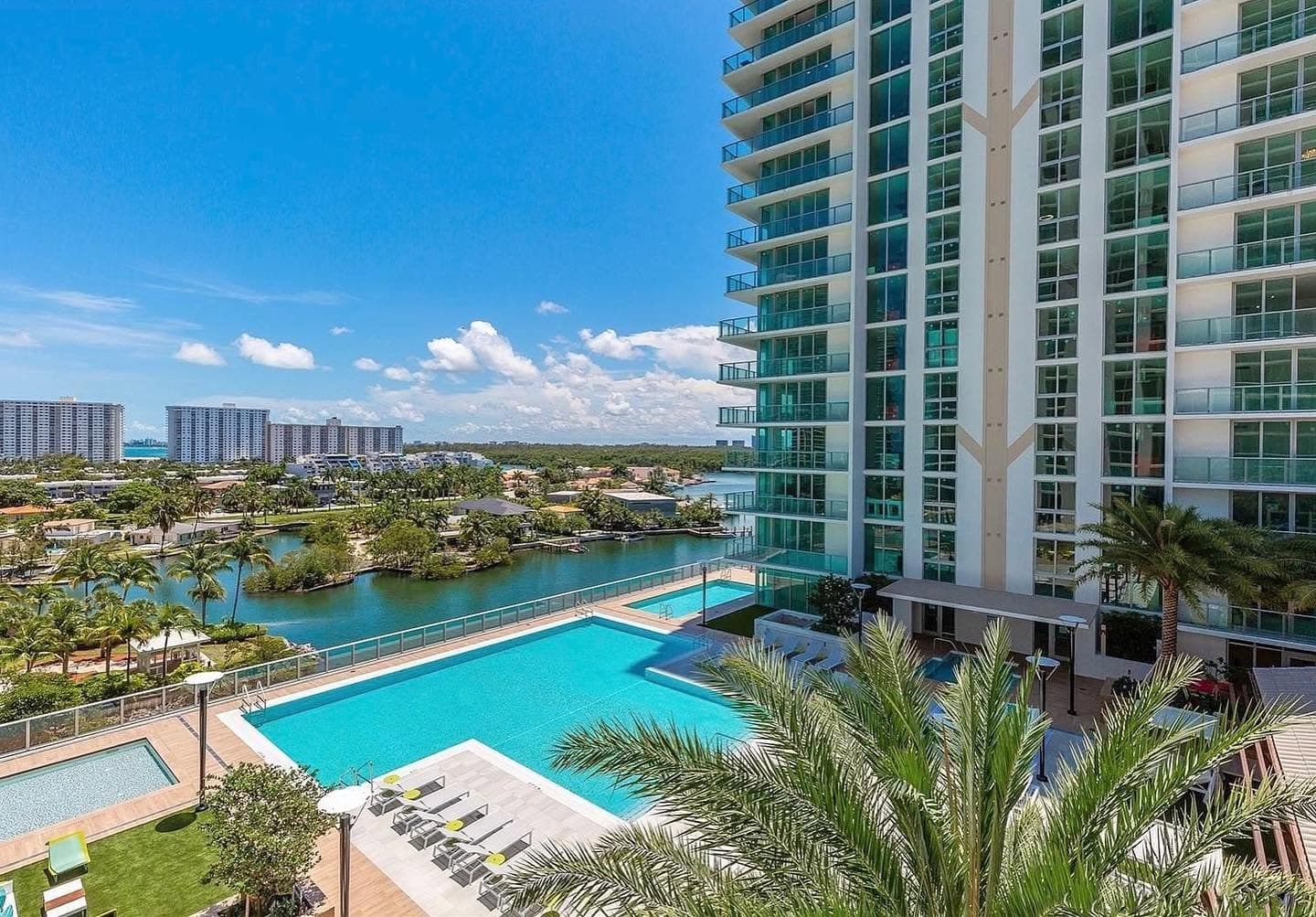 Parque Towers pool deck and tower overlooking the waterway
