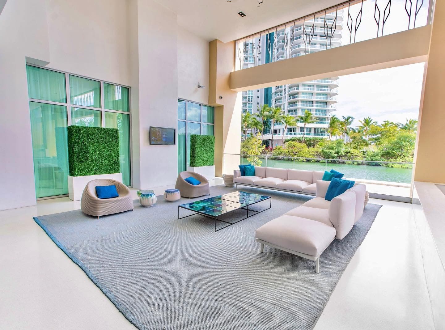 Outdoor lounge terrace overlooking the waterway